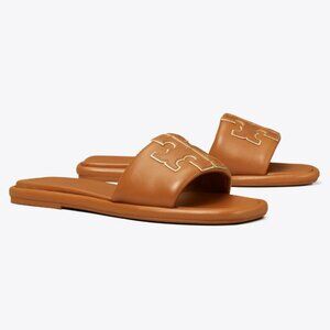 New in box Tory Burch DOUBLE T SPORT SLIDE, Bourbon Miele/Gold